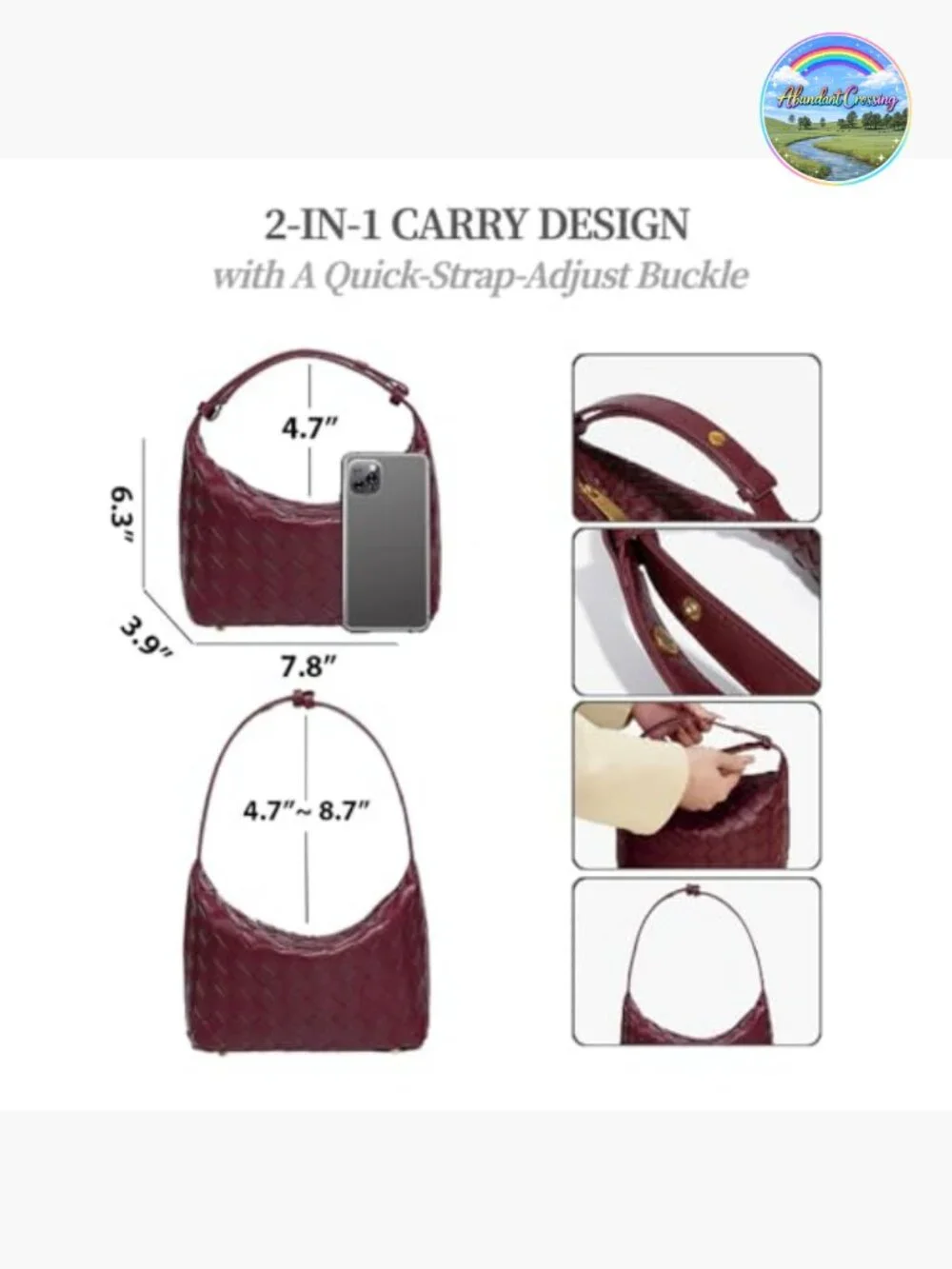 Mini Woven Hobo Tote Handbag Vegan Leather Shoulder Bag Purse